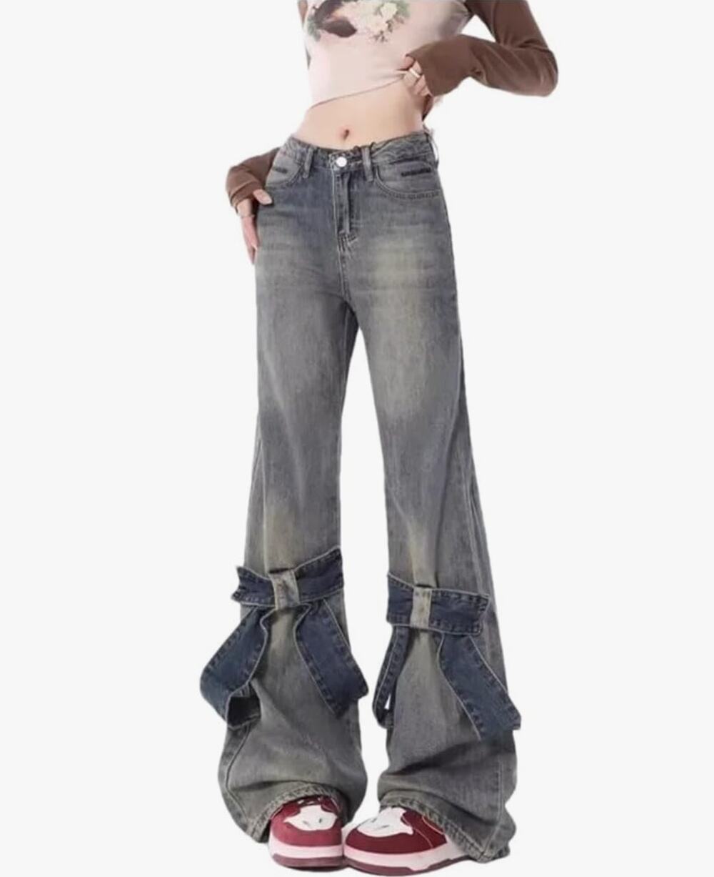 Coquette Kawaii Wide-leg Y2k Bow Jeans size S